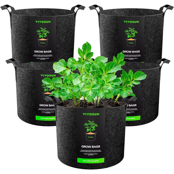 Vivosun 5 Gallon Grow Bags 5-Pack Black Thickened Nonwoven Fabric Pots with Handles