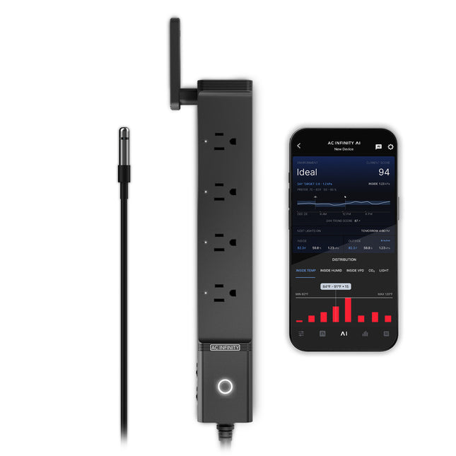 OUTLET AI Environment Controller, Smart WiFi Outlets, Dual-Zone Temperature Humidity, AI Targeting, Dynamic ON/OFF Programming, Expandable Sensors, Individual Control 4-Plugs, 1800W