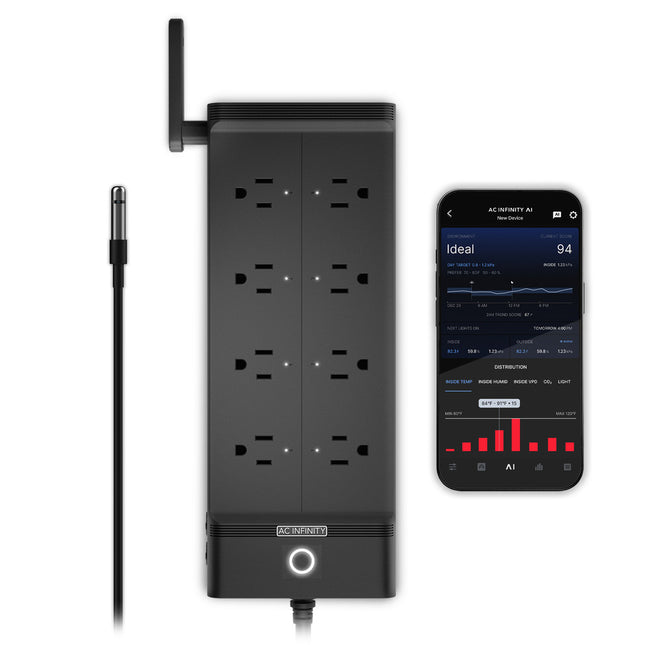 AC Infinity Outlet AI+ Environment Controller, Smart WiFi Outlets, Dual-Zone Temperature Humidity, AI Targeting, Dynamic ON/OFF Programming, Expandable Sensors, Individual Control 8-Plugs, 1800W
