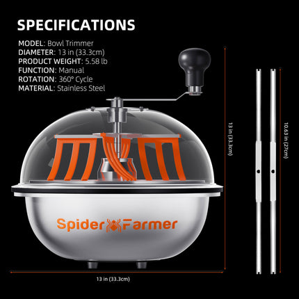 Spider Farmer 13-inch bowl trimmer specifications