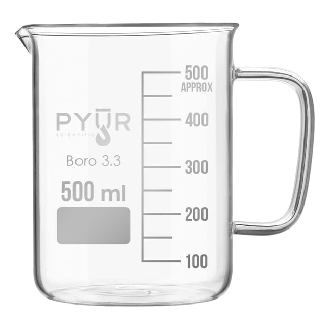 PYUR Glass Beaker Low Form with Spout and Graduations with Handle - 500ml