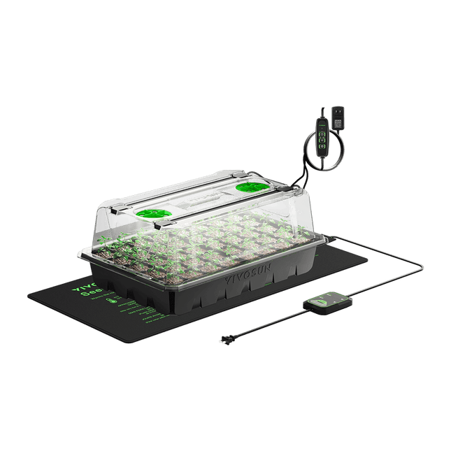 Vivosun 40-cell seed starter tray with LED light and heat mat