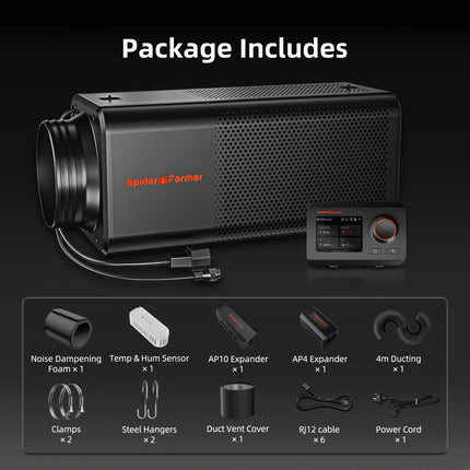 Spider Farmer 2-in-1 ventilation system with GGS package contents