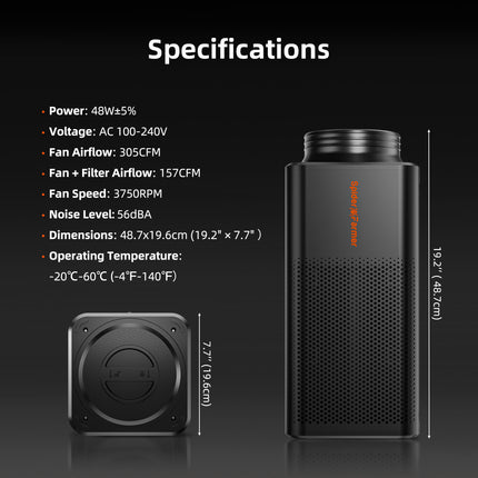 Spider Farmer 2-in-1 ventilation system specifications