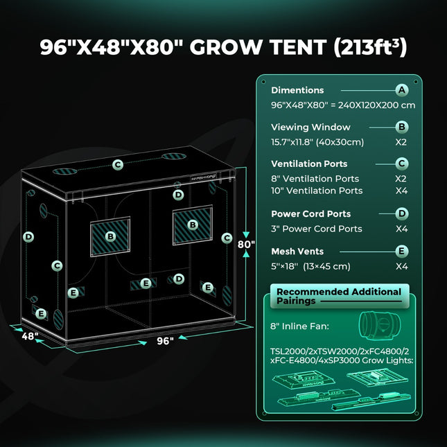 Mars Hydro 96 x 96 x 80 in grow tent dimensions