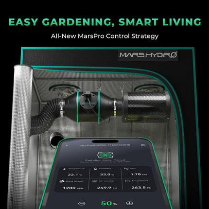 Mars Hydro iFresh inline fan installed in a grow tent