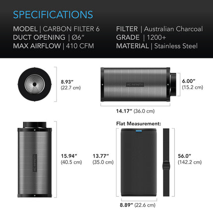 AC INFINITY DUCT CARBON FILTER - AUSTRALIAN CHARCOAL - 6"