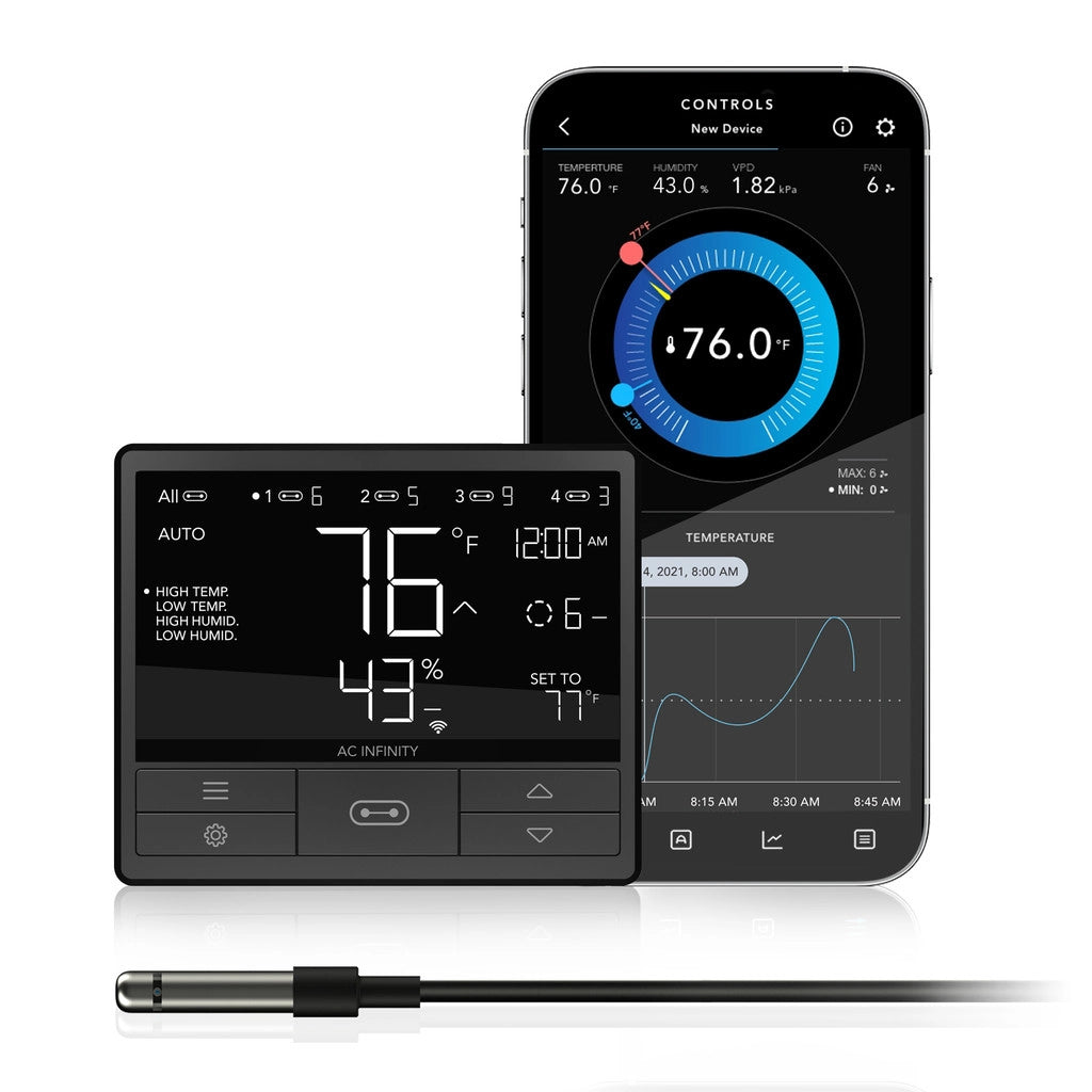 AC Infinity CONTROLLER 69, Independent Programs for Four Devices, Dynamic Temperature, Humidity, Scheduling, Cycles, Levels Control, Data App, Bluetooth