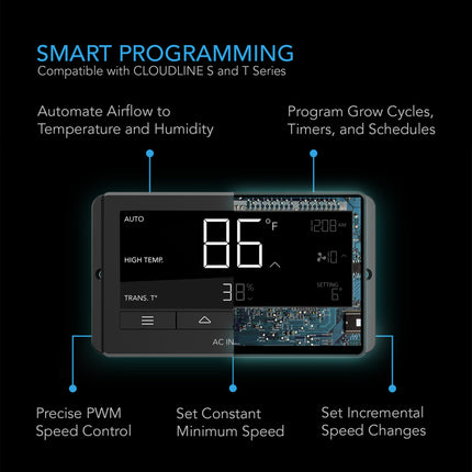 AC Infinity CLOUDLINE T8 - QUIET INLINE DUCT FAN SYSTEM WITH TEMPERATURE AND HUMIDITY CONTROLLER - 8"
