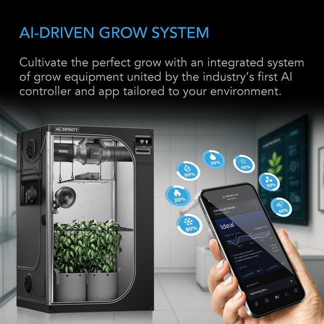 AC Infinity AI Grow Tent System Compact 2x2, 1-Plant Kit w/ Self-Learning AI Controller, Dynamic Airflow & LM301H LED Lighting Control, 2000D Mylar Tent w/ Lab-Tested Reflectivity & Largest Zippered Window