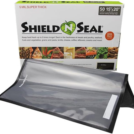 15" x 20" Shield N Seal Branded Clear/Black Vacuum Bags - 50ct