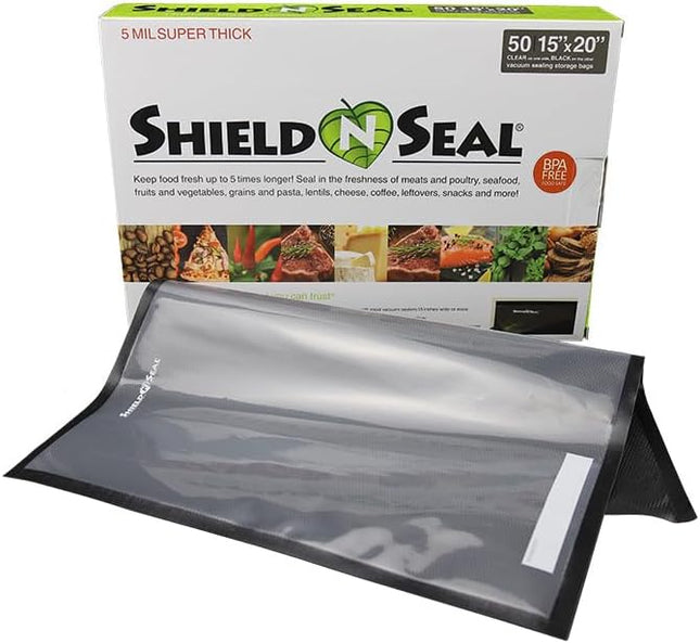 15" x 20" Shield N Seal Branded Clear/Black Vacuum Bags - 50ct