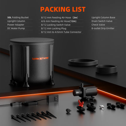 Spider Farmer drip irrigation kit contents