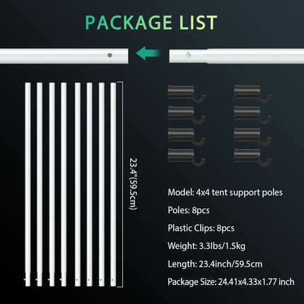 Mars Hydro support poles for a 4' x 4' (120 x 120 x 200 cm) grow tent