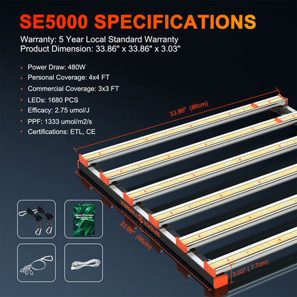 Spider Farmer Upgraded SE5000 480W Full Spectrum LED Grow Light **CLEARANCE**
