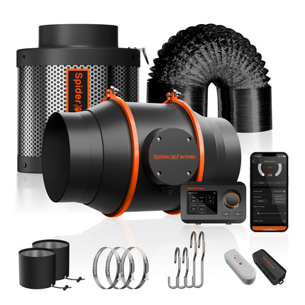 Spider Farmer 6-inch inline fan kit with GGS controller and carbon filter