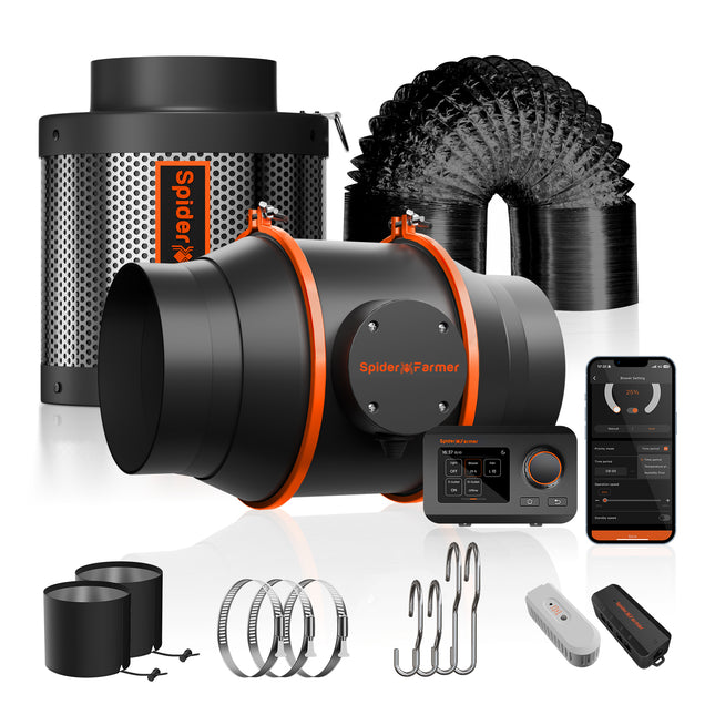 Spider Farmer 6-inch inline fan kit with GGS controller and carbon filter