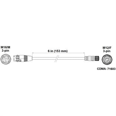 Fluence PSU2 DC Dimming Adapter - 6in - M12 Threaded to M16 Push-Lock Connector