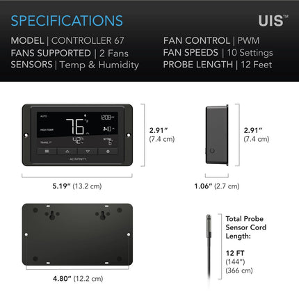 CONTROLLER 67 - TEMPERATURE AND HUMIDITY FAN CONTROLLER, WITH SCHEDULING, CYCLES, DYNAMIC SPEED, DATA APP