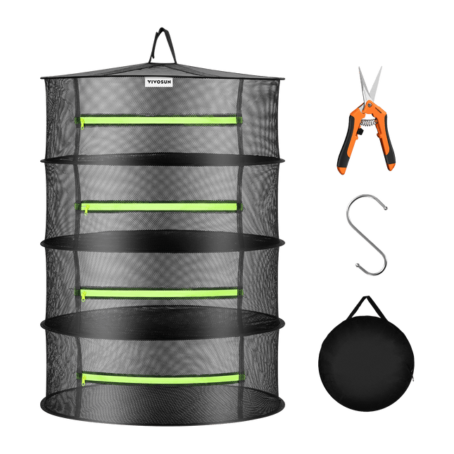 Vivosun mesh hanging drying rack with green zippers