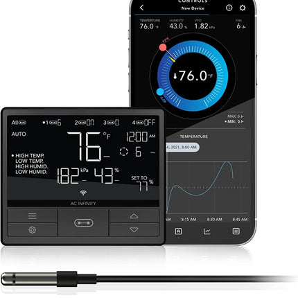 AC Infinity CONTROLLER 69 PRO, Independent Programs for Four Devices, Dynamic VPD, Temperature, Humidity, Scheduling, Cycles, Levels Control, Data App, Bluetooth + WiFi