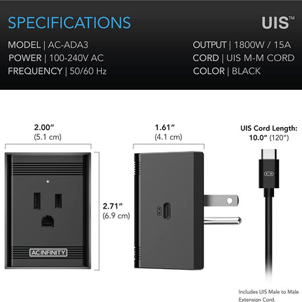 Ac Infinity UIS CONTROL PLUG, FOR OUTLET-POWERED EQUIPMENT