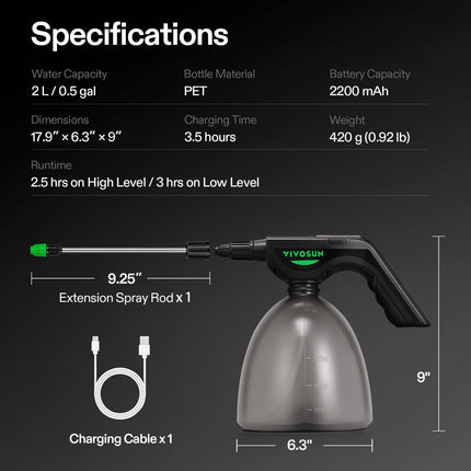 Vivosun battery sprayer one-touch operation