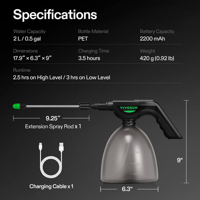 Vivosun battery sprayer one-touch operation