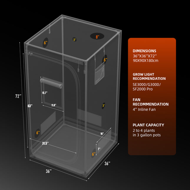 Spider Farmer 3x3x6 grow tent size