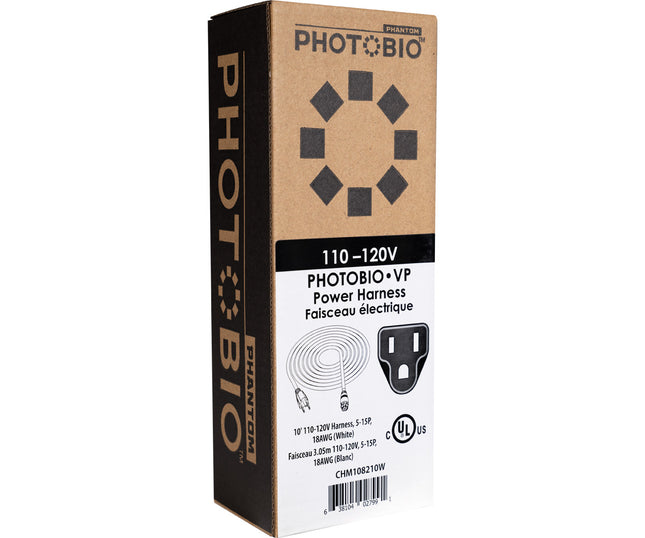 PHOTOBIO VP White Cable Harness - 18AWG - 110-120V - 5-15P - 10'