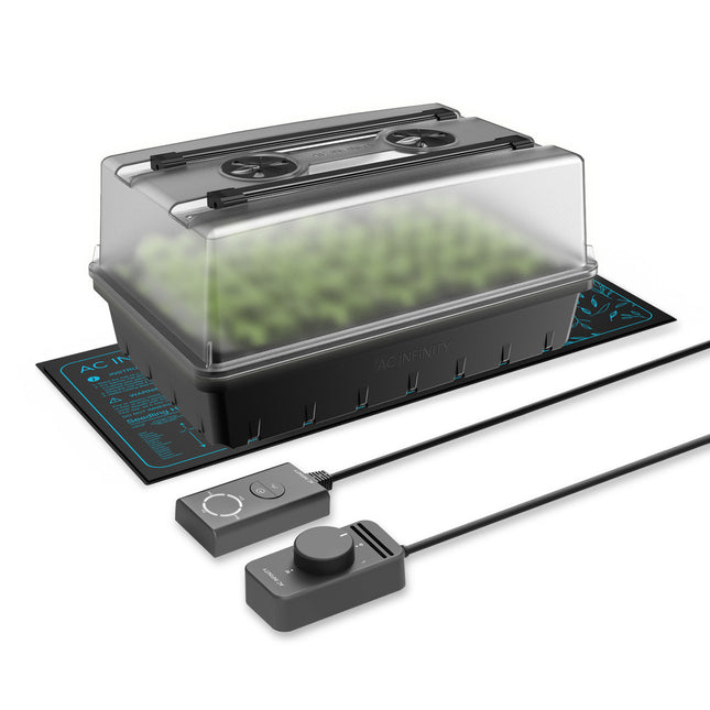 AC Infinity Heavy Duty Humidity Dome Extended Height Kit with Heat Mat, Germination Set with LED Grow Light Bars, 5x8 Cell Tray