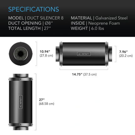 AC Infinity Inline Duct Silencer 8", image 5