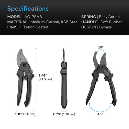 AC Infinity 8-inch steel bypass pruning shear, view 5
