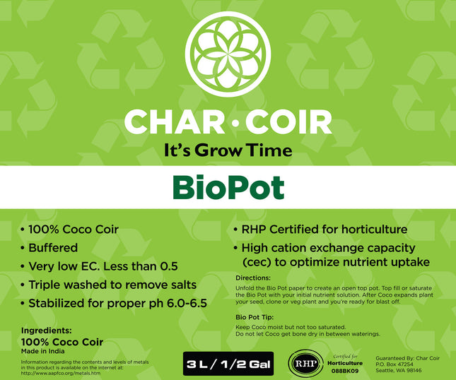 Char Coir BioPot - 3 L - case of 24