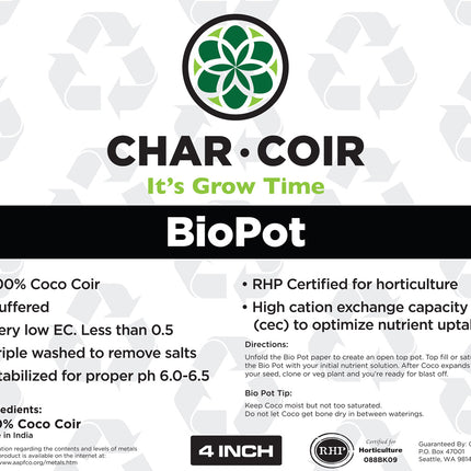 Char Coir BioPot - 4 inch - case of 128