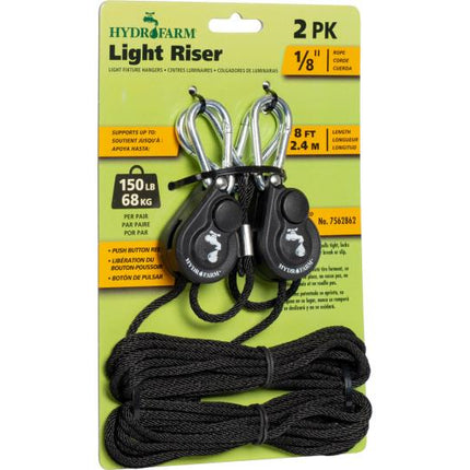Hydrofarm light riser 2pk 1/8" w/ Push Button Release