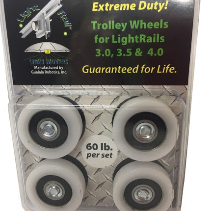 Light Rail Extreme Duty Trolley Wheel Kit, Rated 60 lb