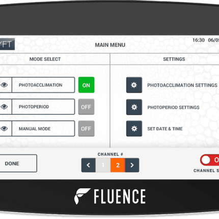 Fluence SHYFT Light Scheduler main menu