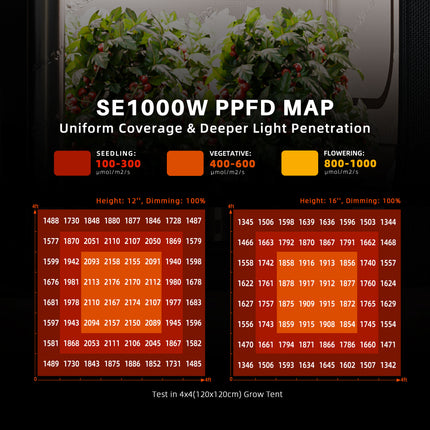 Spider Farmer SE1000W PPFD map