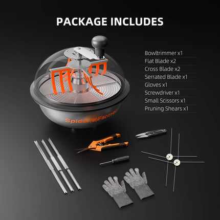 Spider Farmer 13-inch bowl trimmer package contents