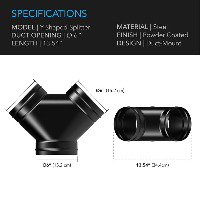 AC Infinity 3-Way Steel Duct Splitter 6", image 2