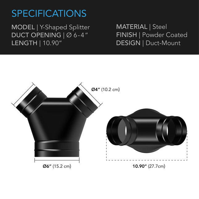 AC Infinity 3-Way Steel Duct Splitter 6" to 4", image 2