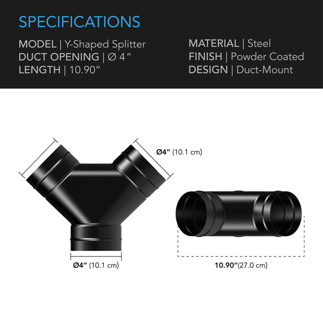 AC Infinity 3-Way Steel Duct Splitter 4", image 2