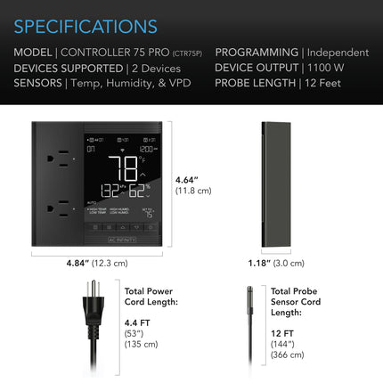AC Infinity CONTROLLER 75 2-outlet climate controller, view 6