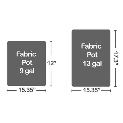 AutoPot XXL 9 gal and 13 gal fabric pot sizes