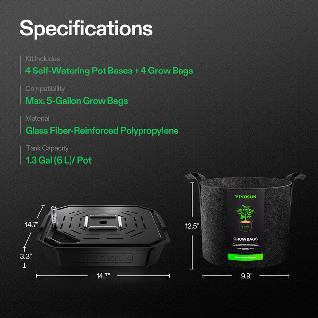 Vivosun self-watering pot base 1.3 gallon reservoir