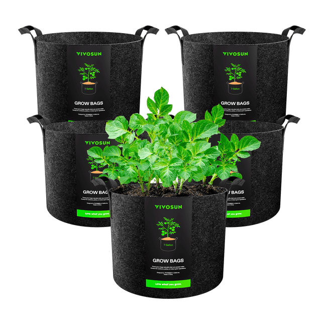 Vivosun black thickened nonwoven grow bags with handles, 5-pack