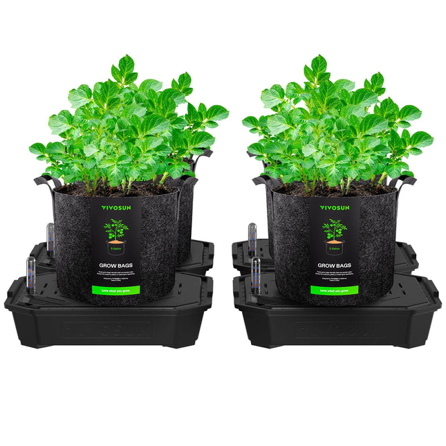 Vivosun FlexFeed self-watering fabric pot base and grow bags set, 4-pack