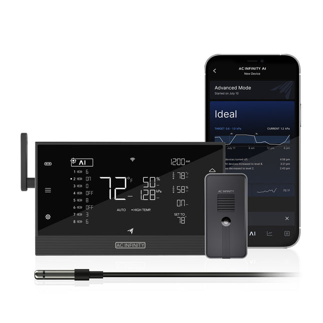 CONTROLLER AI+ with CO2 Sensor, AI-Powered Learning, CO2 Data Tracking for Optimized FAE, Temp, Humidity, and VPD Monitoring for Dynamic Level Adjusting Bluetooth & WiFi App