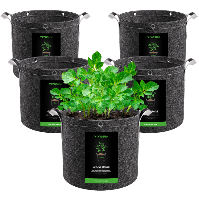 Vivosun grow bags 5-pack with multi-purpose metal rings